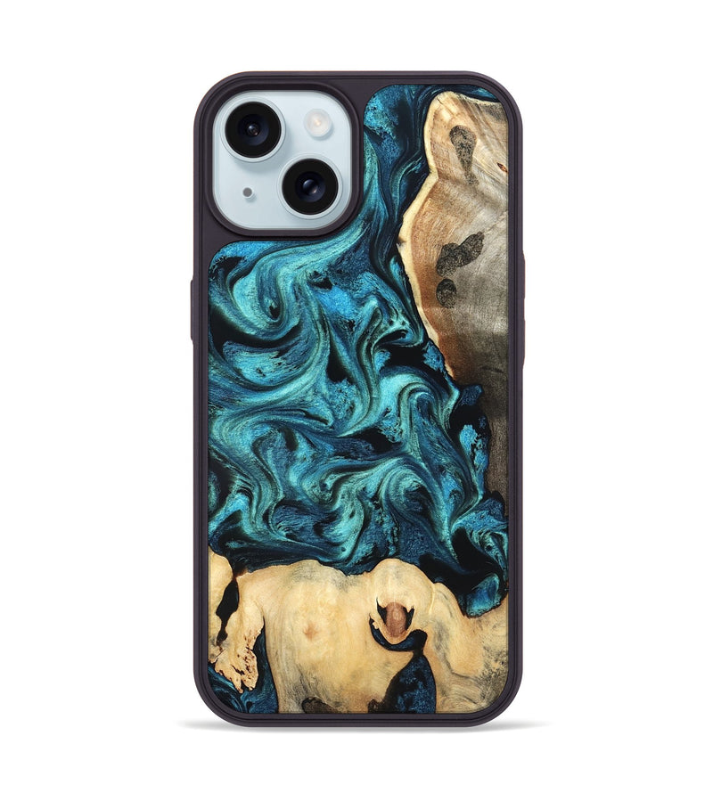 iPhone 15 Wood Phone Case - Mavis (Blue, 819708)
