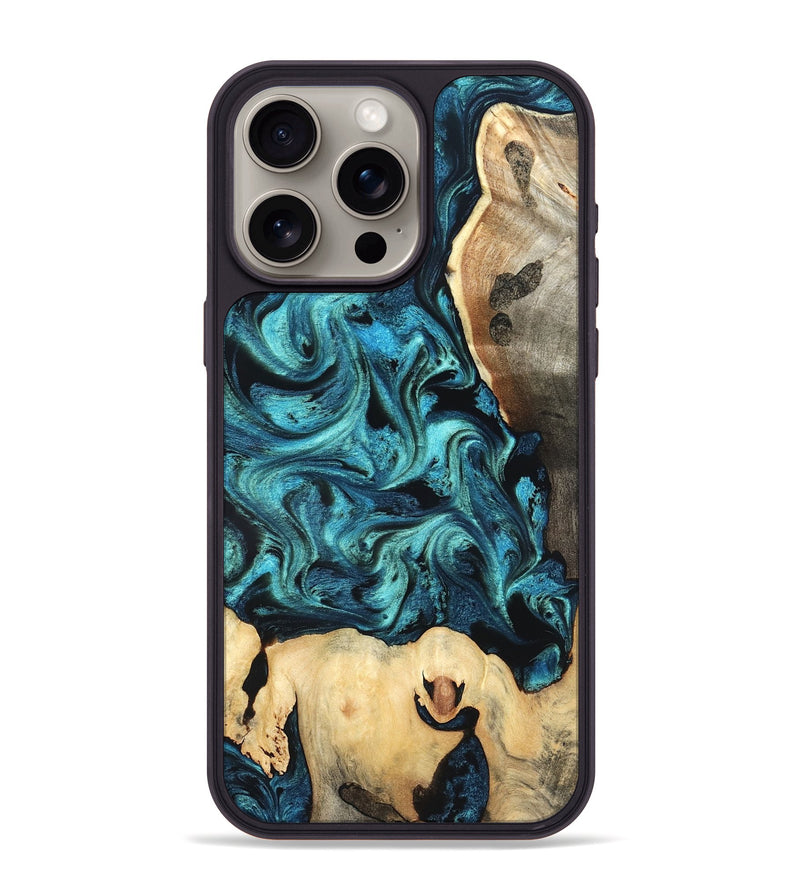 iPhone 15 Pro Max Wood Phone Case - Mavis (Blue, 819708)