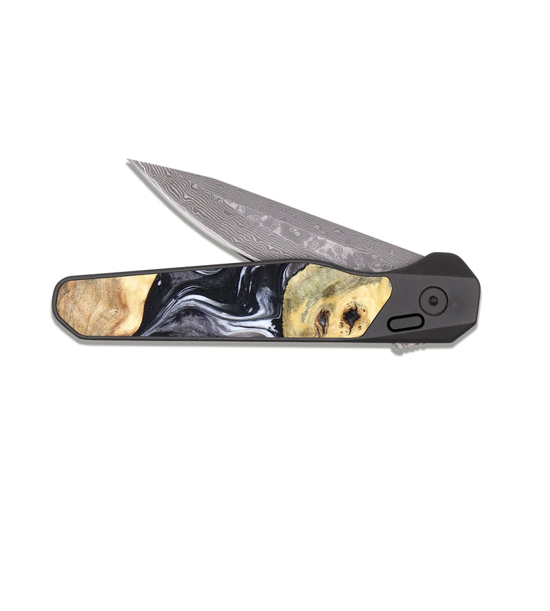 EDC Dark Damascus Wood Pocket Knife - Odis (Black & White, 819757)