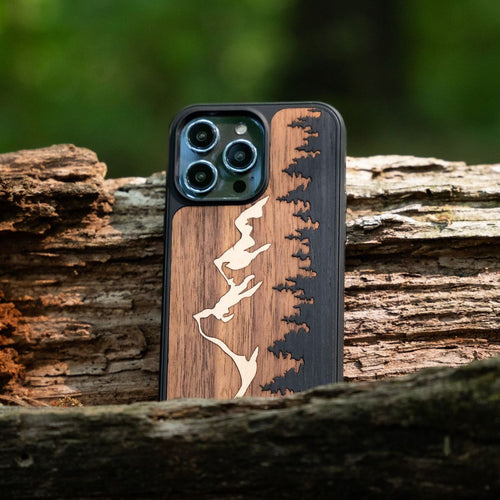 Grand Teton Inlay Phone Case on wood log