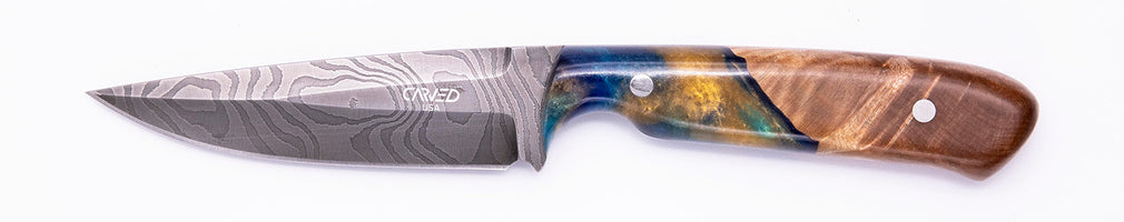 Carved Damascus Field Knife #20669