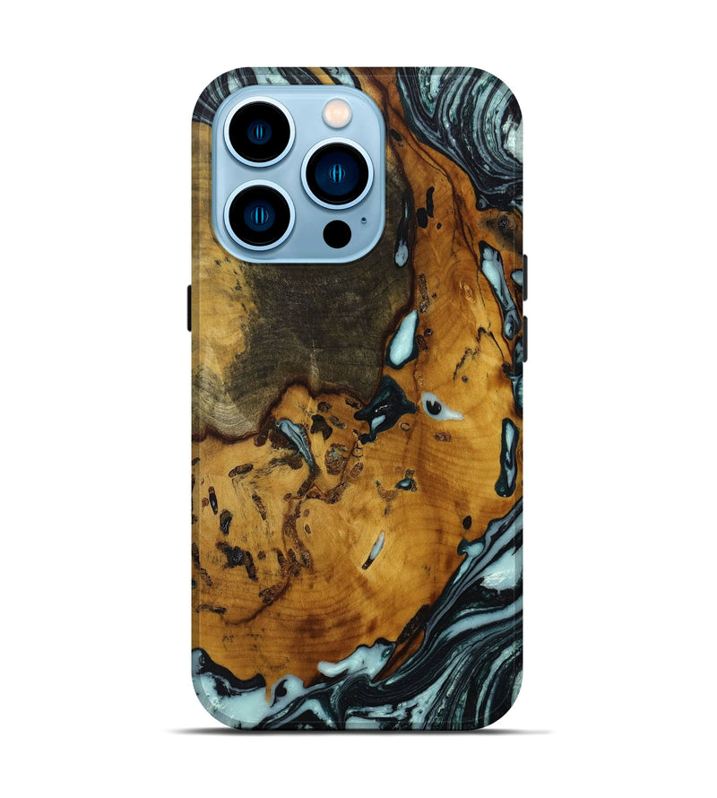 iPhone 14 Pro Wood+Resin Live Edge Phone Case - Brantley (Black & White, 650003)