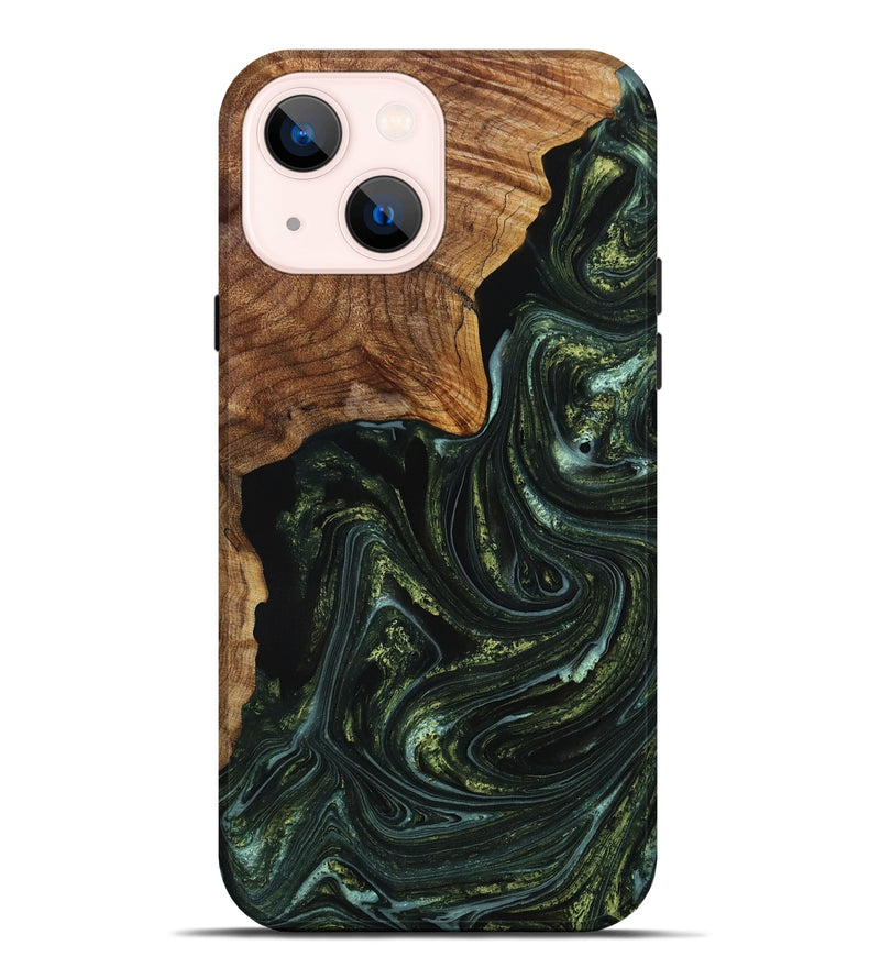 iPhone 14 Plus Wood+Resin Live Edge Phone Case - Mamie (Green, 650621)