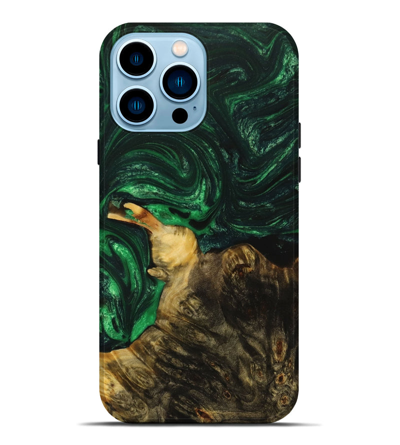 iPhone 14 Pro Max Wood+Resin Live Edge Phone Case - Courtney (Green, 651525)