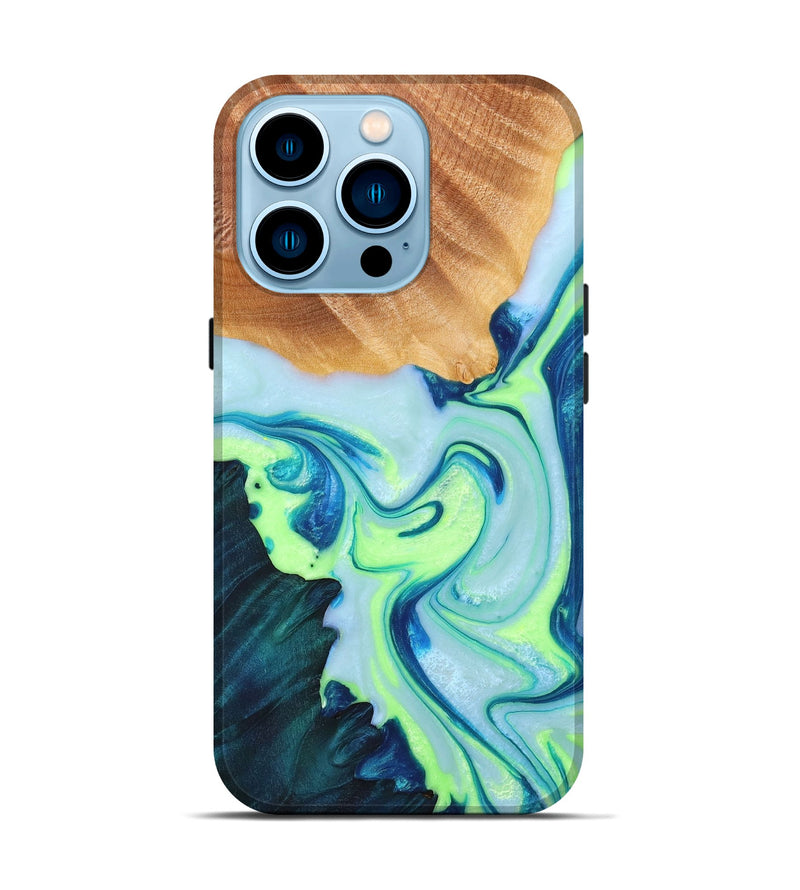 iPhone 14 Pro Wood+Resin Live Edge Phone Case - Virginia (Blue, 653286)