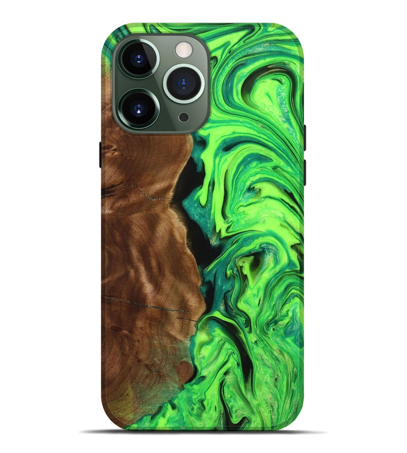 iPhone 13 Pro Max Wood+Resin Live Edge Phone Case - Aliyah (Green, 653820)