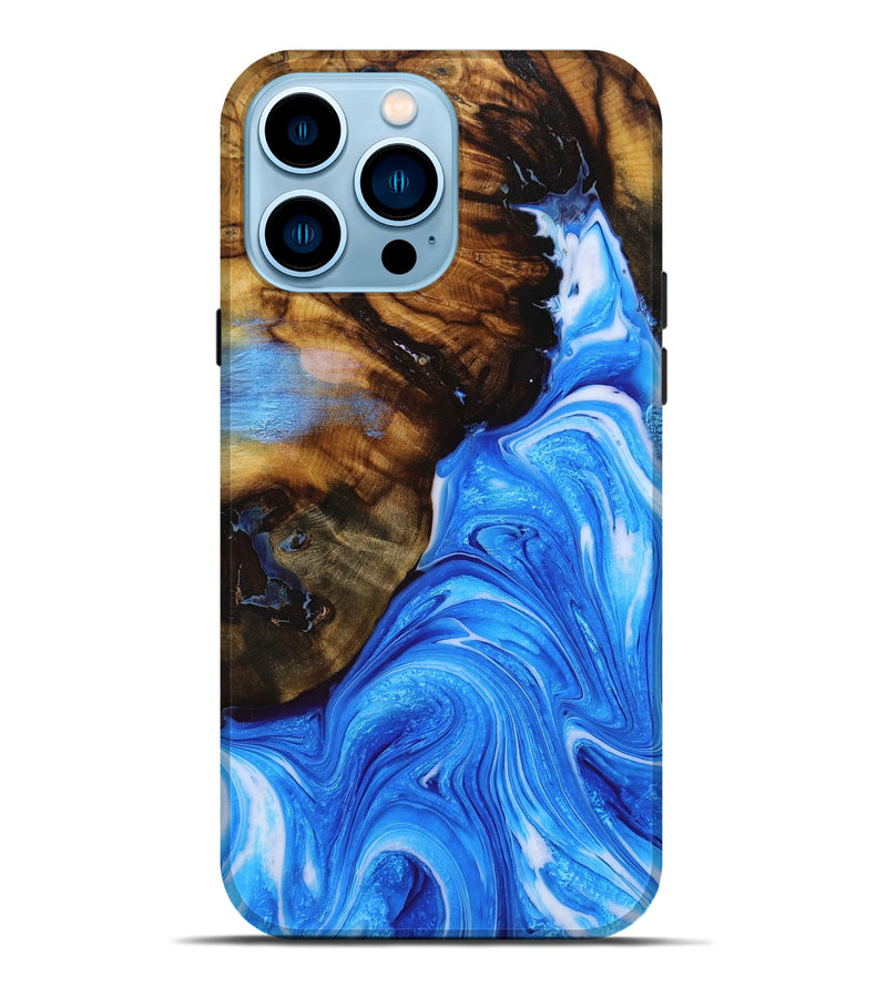 iPhone 14 Pro Max Wood+Resin Live Edge Phone Case - Billie (Blue, 654212)