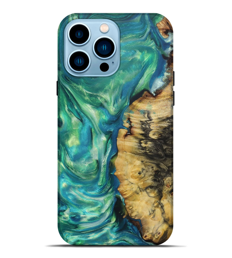 iPhone 14 Pro Max Wood+Resin Live Edge Phone Case - Evie (Green, 655245)