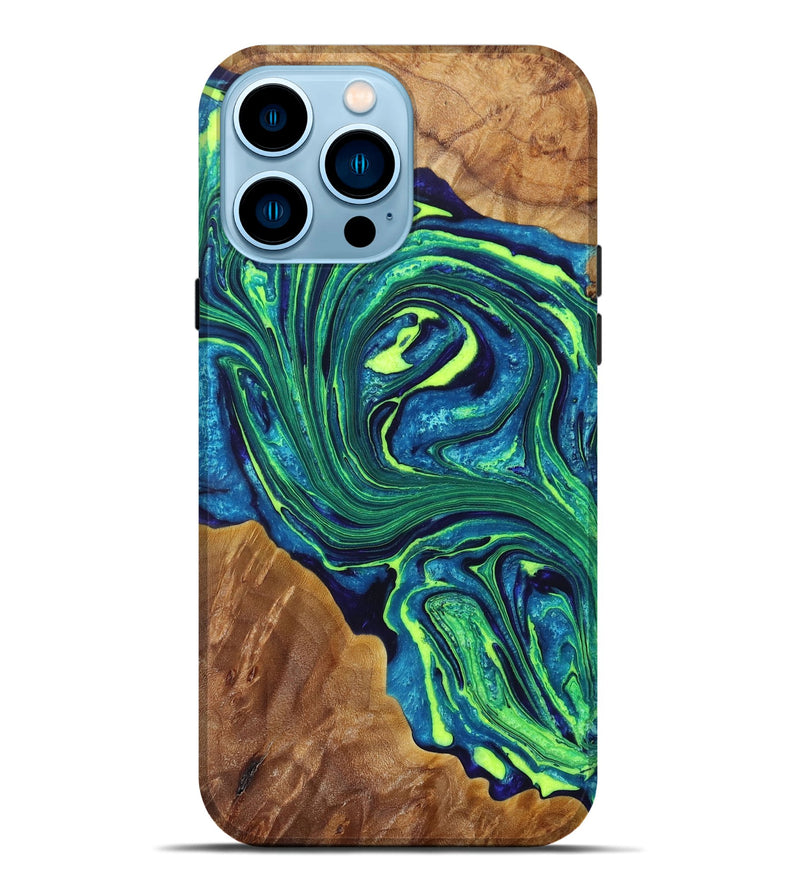 iPhone 14 Pro Max Wood+Resin Live Edge Phone Case - Terry (Blue, 655460)