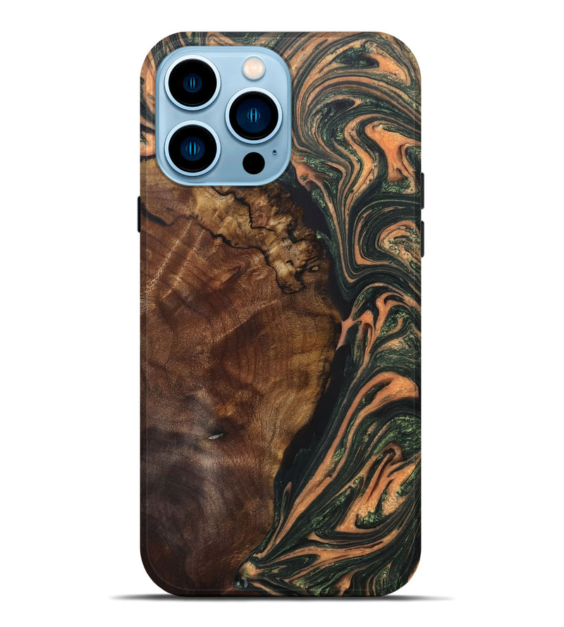 iPhone 14 Pro Max Wood+Resin Live Edge Phone Case - Giuliana (Green, 655469)