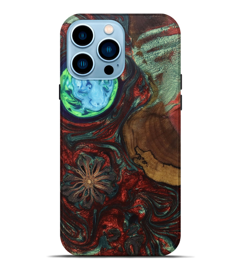 iPhone 14 Pro Max Wood+Resin Live Edge Phone Case - Julio (Green, 655857)