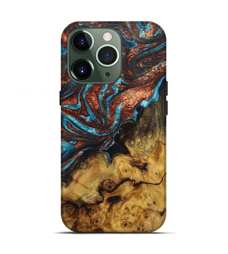 iPhone 13 Pro Wood+Resin Live Edge Phone Case - Bill (Teal & Gold, 656335)