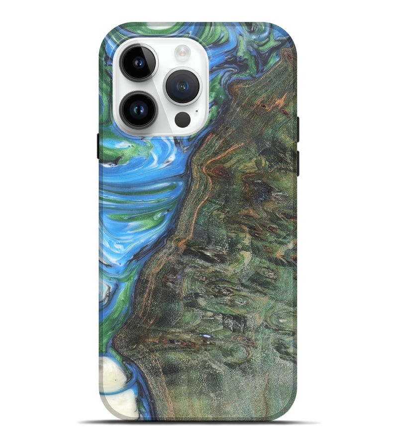 iPhone 15 Pro Max Wood+Resin Live Edge Phone Case - Britney (Blue, 657875)