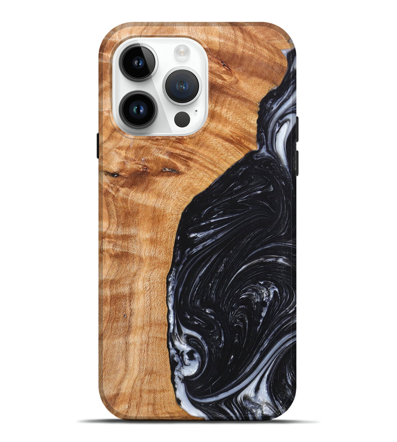 iPhone 15 Pro Max Wood+Resin Live Edge Phone Case - Kassidy (Black & White, 657939)