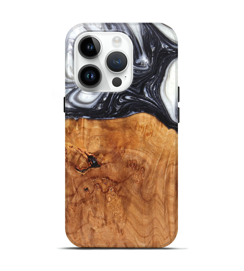 iPhone 15 Pro Wood+Resin Live Edge Phone Case - Liliana (Black & White, 657942)