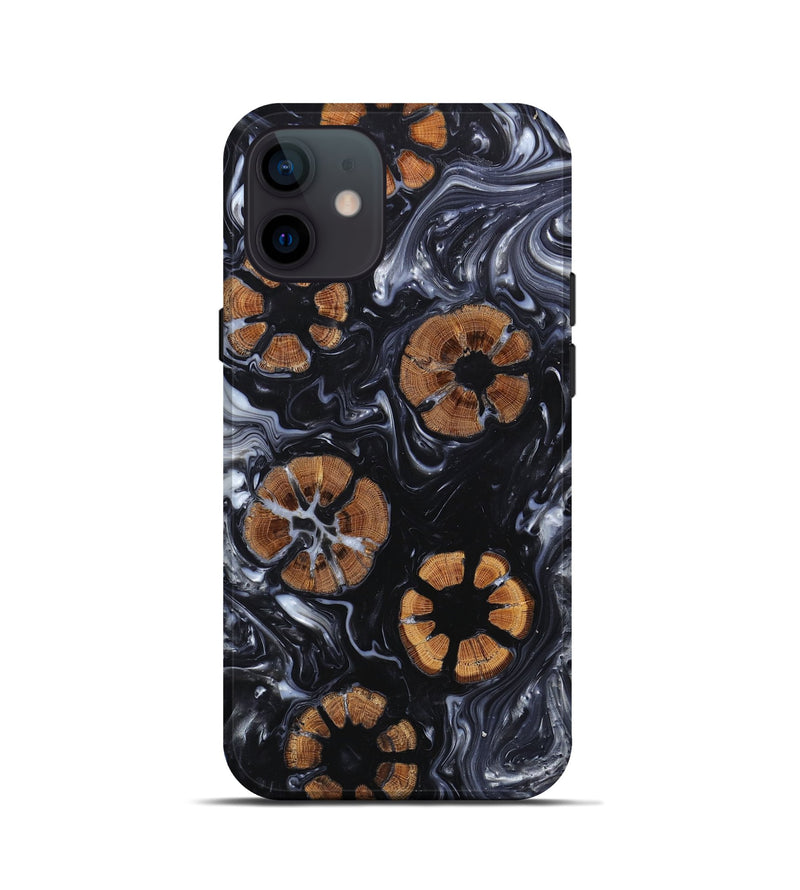 iPhone 12 mini Wood+Resin Live Edge Phone Case - Amber (Black & White, 657963)
