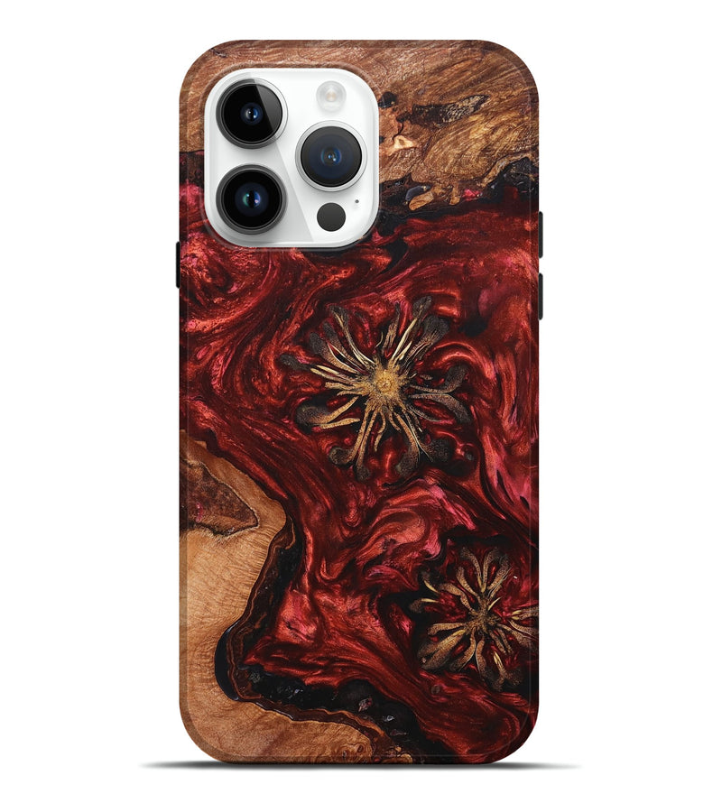 iPhone 15 Pro Max Wood+Resin Live Edge Phone Case - Vivienne (Red, 658732)