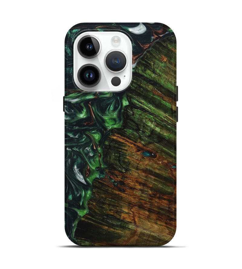 iPhone 15 Pro Wood+Resin Live Edge Phone Case - Eunice (Green, 658779)