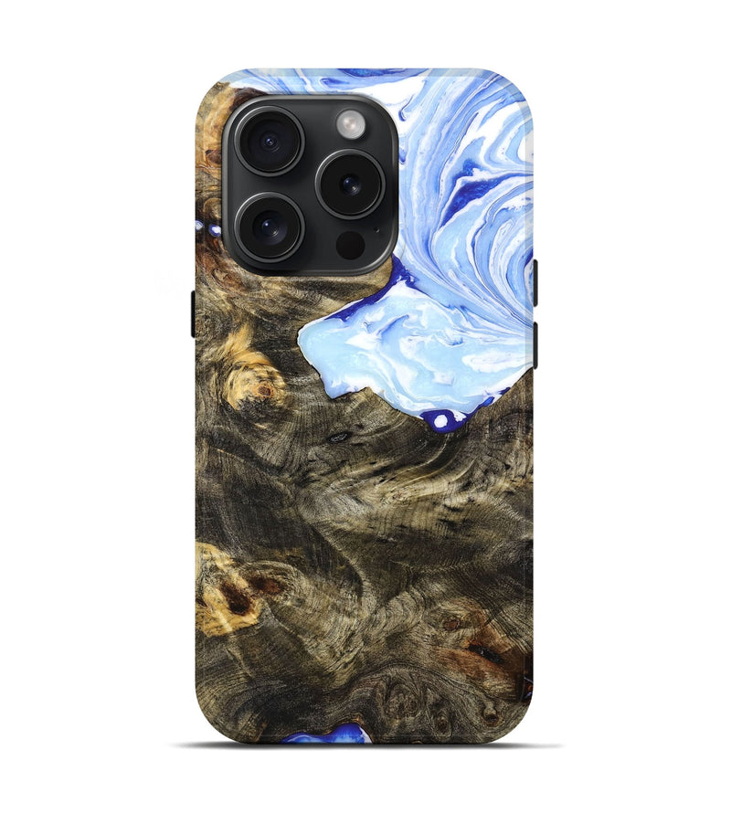 iPhone 15 Pro Wood+Resin Live Edge Phone Case - Andrew (Blue, 659274)