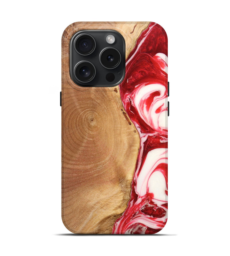 iPhone 15 Pro Wood+Resin Live Edge Phone Case - Michele (Red, 660065)
