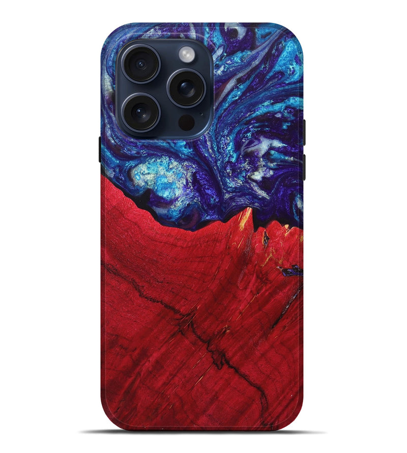 iPhone 15 Pro Max Wood+Resin Live Edge Phone Case - Mildred (Blue, 660081)