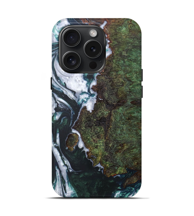 iPhone 15 Pro Wood+Resin Live Edge Phone Case - Shanice (Green, 660359)