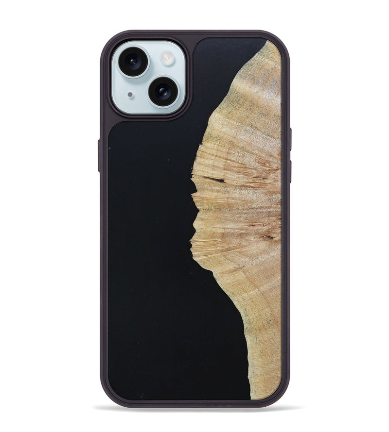 iPhone 15 Plus Wood+Resin Phone Case - Issac (Pure Black, 661743)