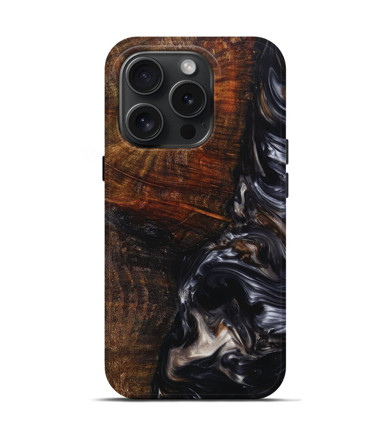 iPhone 15 Pro Wood+Resin Live Edge Phone Case - Genevieve (Black & White, 662292)