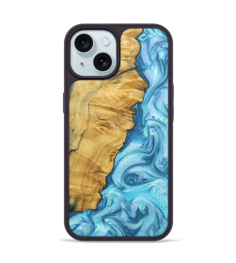 iPhone 15 Wood+Resin Phone Case - Bernadette (Blue, 662956)