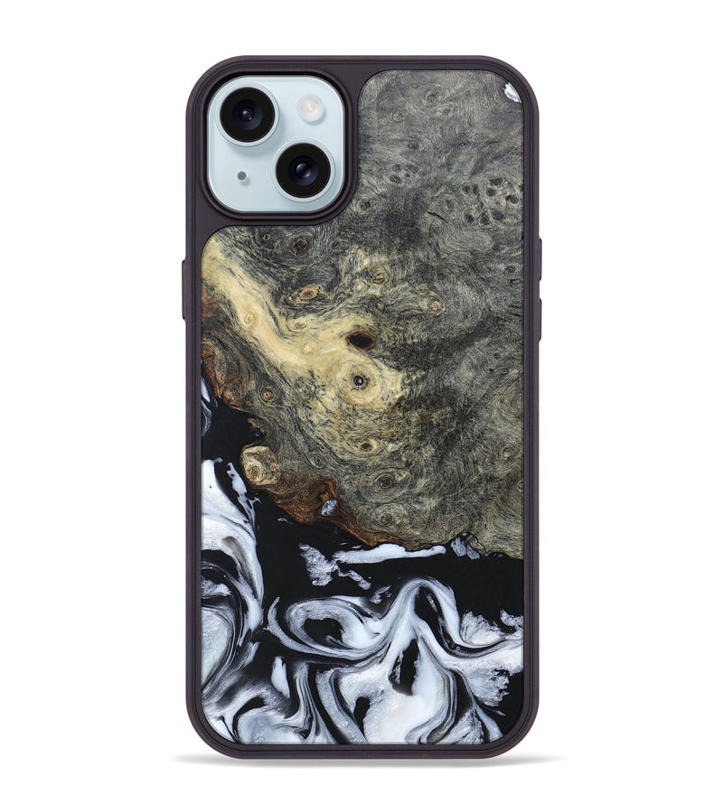 iPhone 15 Plus Wood+Resin Phone Case - Joselyn (Black & White, 663023)
