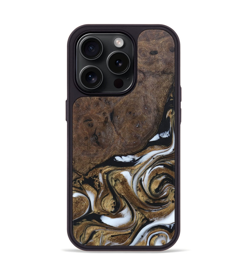 iPhone 15 Pro Wood+Resin Phone Case - Shaun (Black & White, 663026)