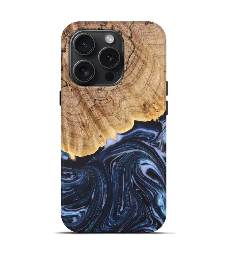 iPhone 15 Pro Wood+Resin Live Edge Phone Case - Kash (Blue, 663156)