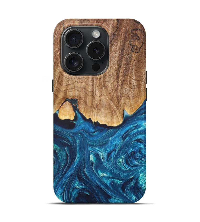iPhone 15 Pro Wood+Resin Live Edge Phone Case - Kane (Blue, 663159)