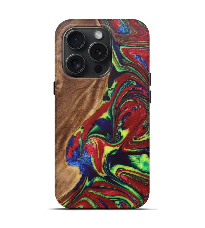 iPhone 15 Pro Wood+Resin Live Edge Phone Case - Jermaine (Red, 663163)