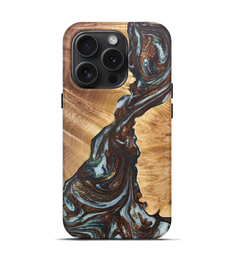 iPhone 15 Pro Wood+Resin Live Edge Phone Case - Melvin (Green, 663168)