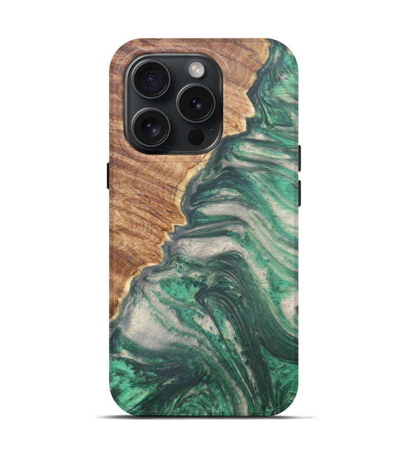 iPhone 15 Pro Wood+Resin Live Edge Phone Case - Patrice (Green, 663173)