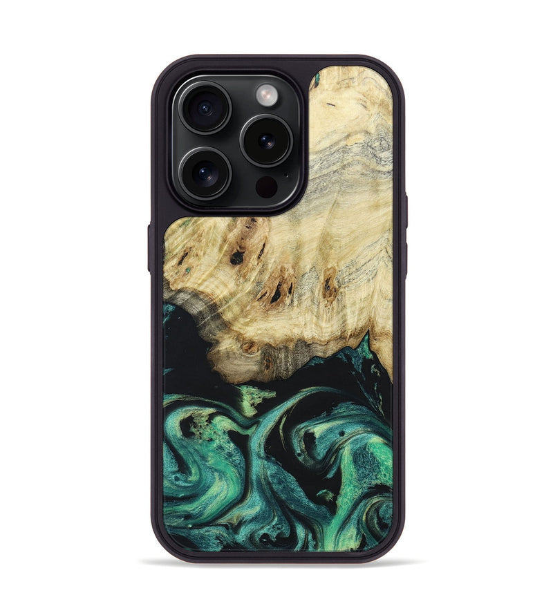 iPhone 15 Pro Wood+Resin Phone Case - Braden (Green, 663179)
