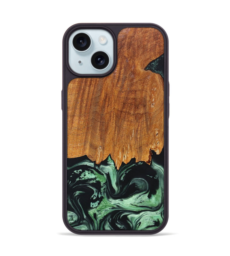 iPhone 15 Wood+Resin Phone Case - Mary (Green, 663180)