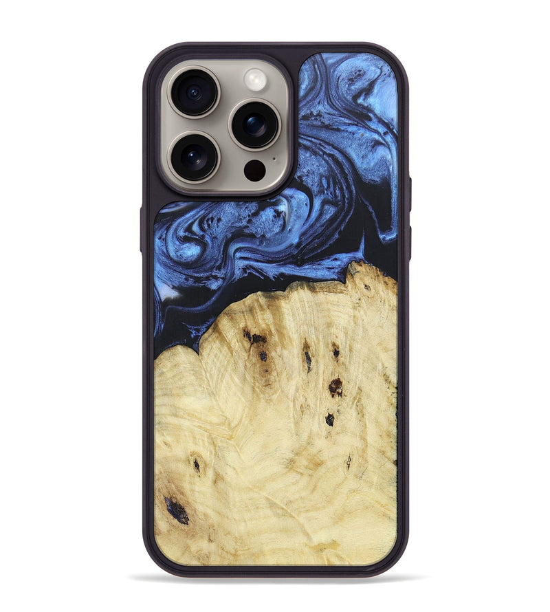 iPhone 15 Pro Max Wood+Resin Phone Case - Jasmin (Blue, 663188)