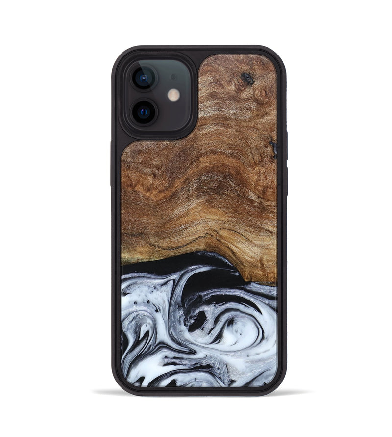 iPhone 12 Wood+Resin Phone Case - Emma (Black & White, 663716)