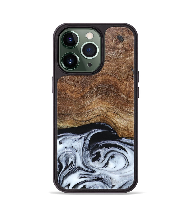 iPhone 13 Pro Wood+Resin Phone Case - Emma (Black & White, 663716)