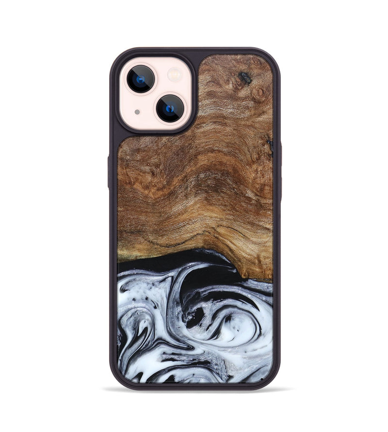 iPhone 14 Wood+Resin Phone Case - Emma (Black & White, 663716)