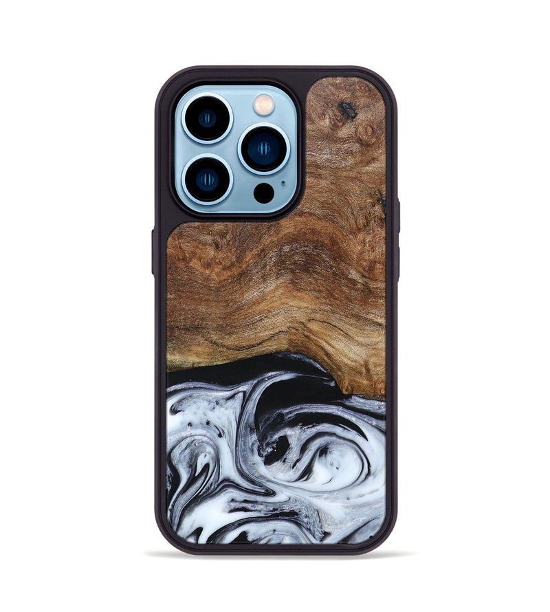 iPhone 14 Pro Wood+Resin Phone Case - Emma (Black & White, 663716)