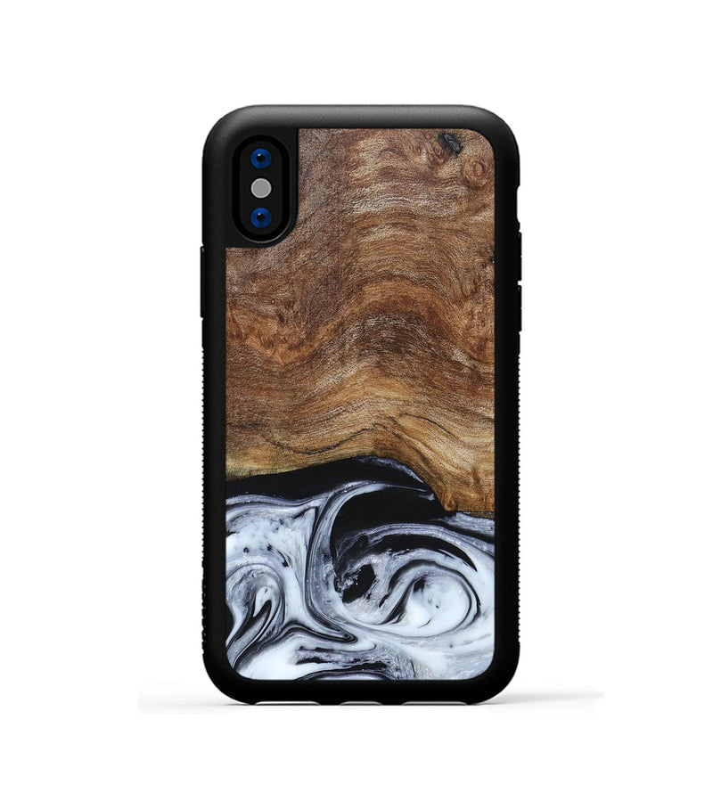 iPhone Xs Wood+Resin Phone Case - Emma (Black & White, 663716)