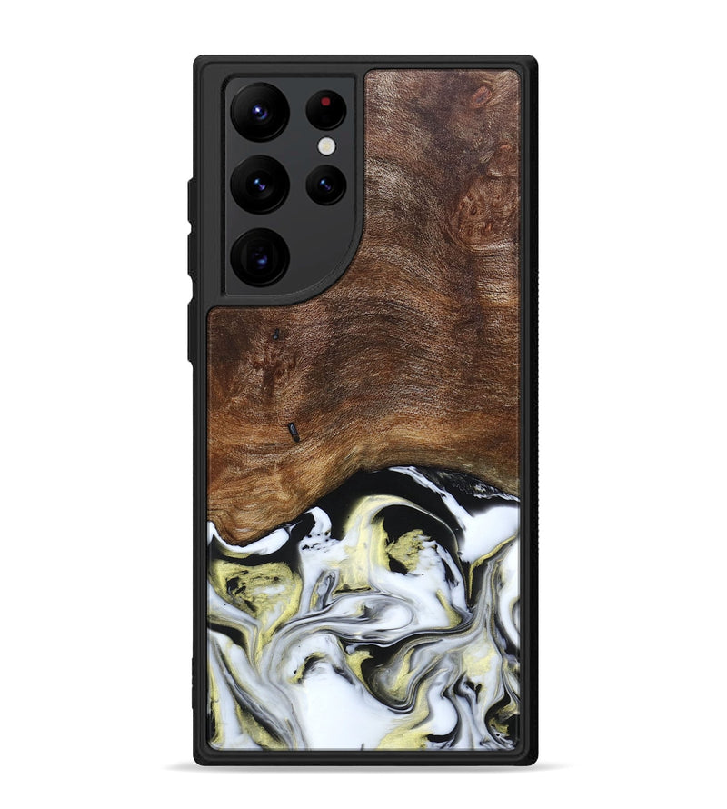 Galaxy S22 Ultra Wood+Resin Phone Case - Ivy (Black & White, 663732)