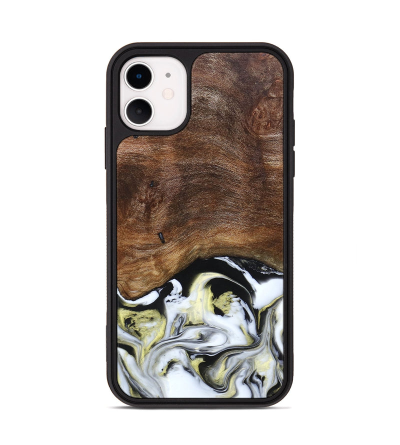 iPhone 11 Wood+Resin Phone Case - Ivy (Black & White, 663732)