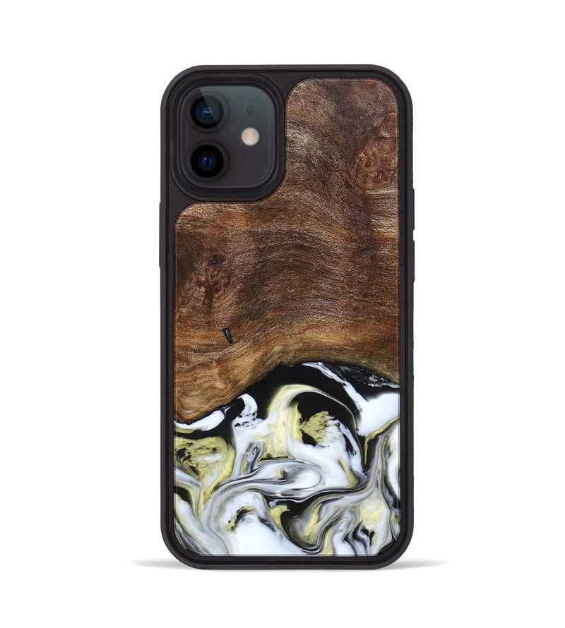 iPhone 12 Wood+Resin Phone Case - Ivy (Black & White, 663732)