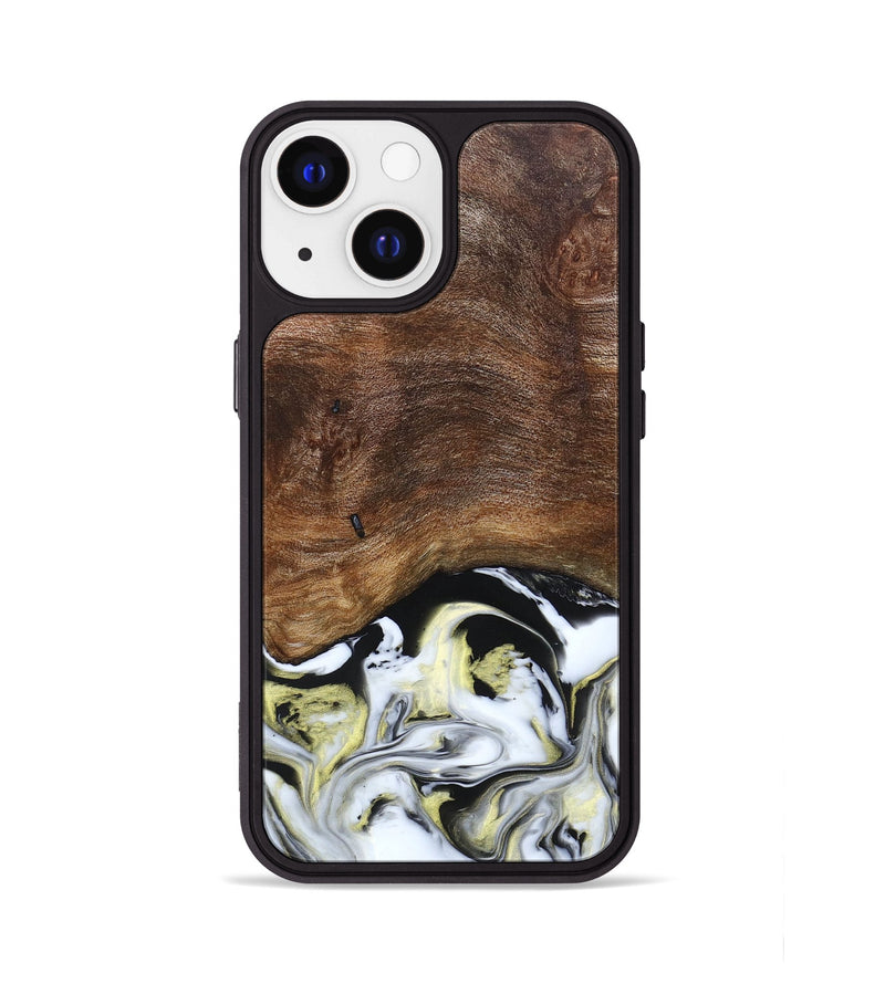 iPhone 13 Wood+Resin Phone Case - Ivy (Black & White, 663732)