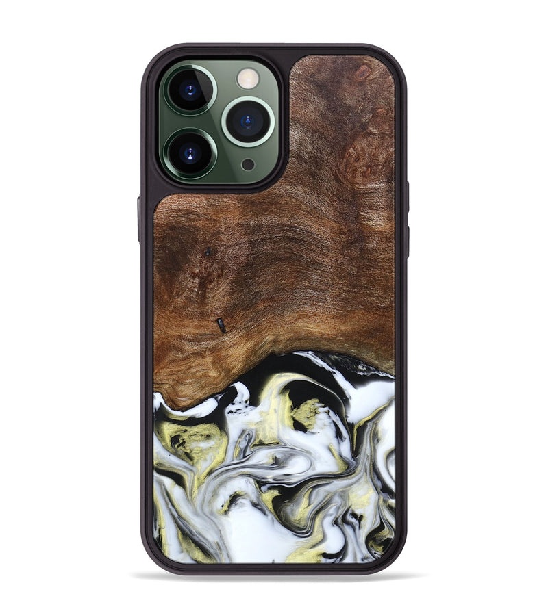 iPhone 13 Pro Max Wood+Resin Phone Case - Ivy (Black & White, 663732)