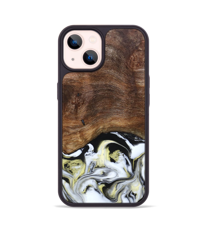 iPhone 14 Wood+Resin Phone Case - Ivy (Black & White, 663732)